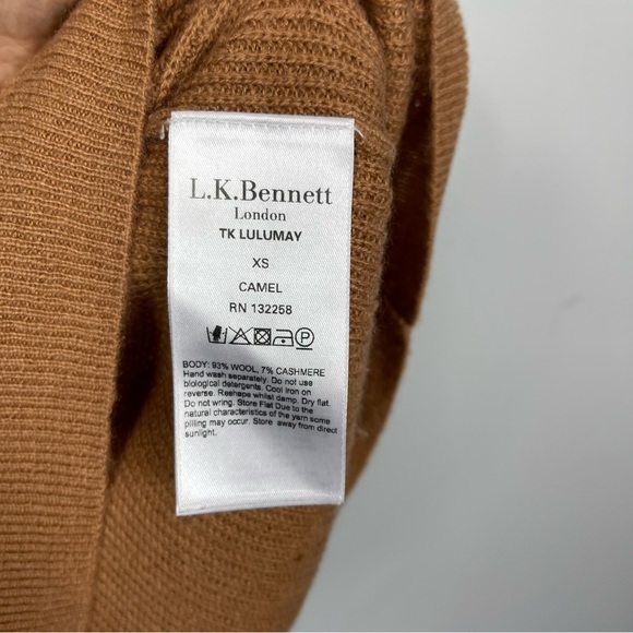 LK Bennett Lulumay Camel Tan Turtleneck Wool Cashmere Jumper Ribbed Sweater XS - Picture 14 of 16